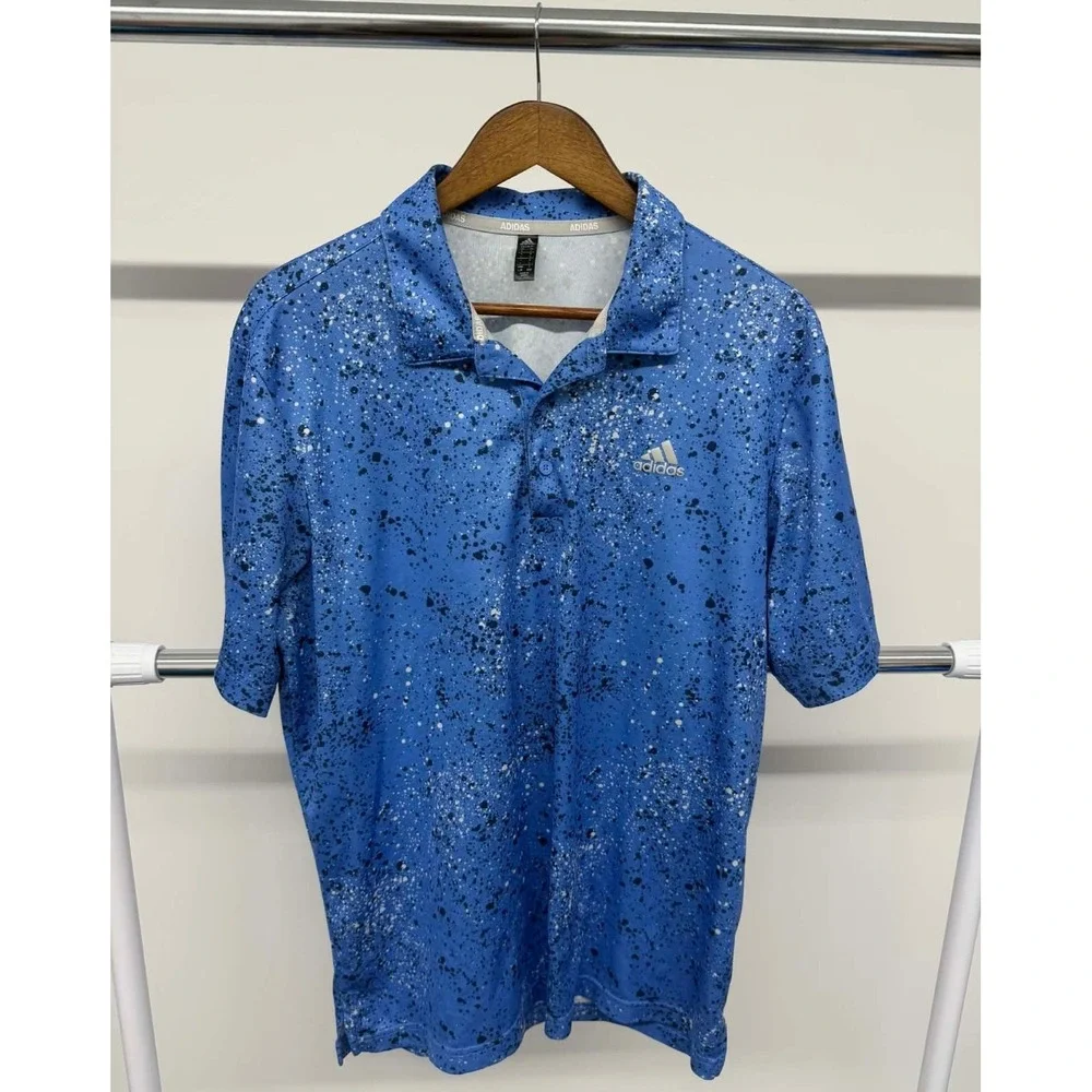 Men's Adidas Golf Collared‎ Shirt Blue Paint Splattered Size L